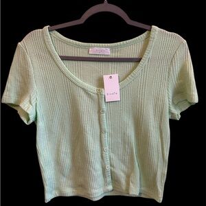 Elodie Mint Green Button-Up Crop Top